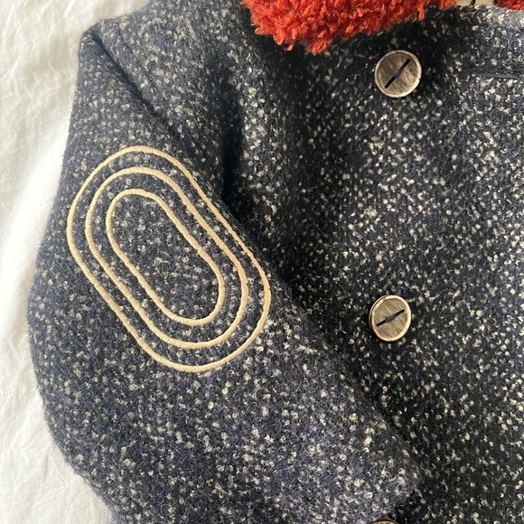 Stylish Kids' Pea Coat with Red Collar - Picture 2 of 9